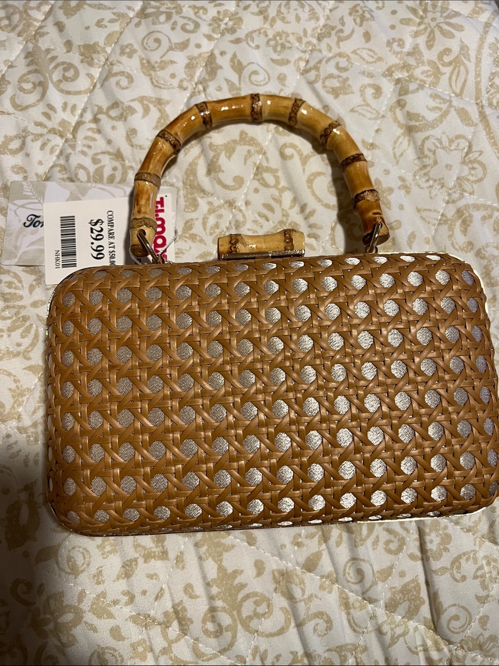 Tommy Bahama Woven Bamboo-Handle Clutch in Tan